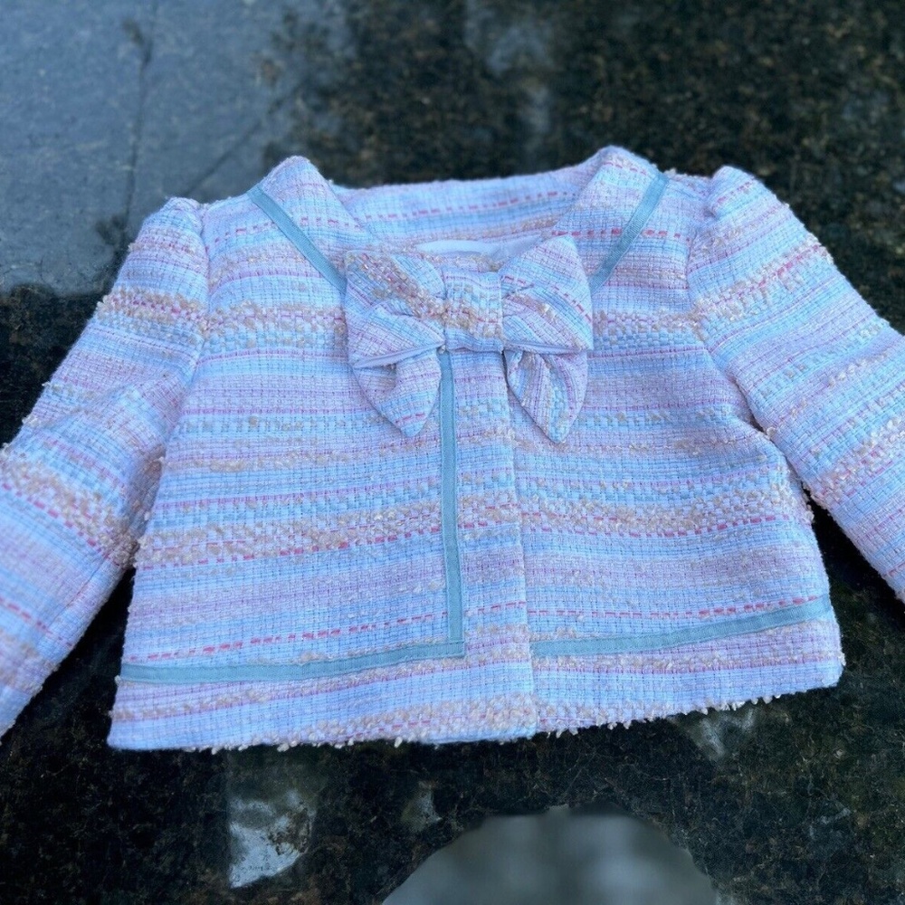 Janie And Jack Pastel Multicolor Cropped Tweed Jacket Textured Weave Sz 12-18 M